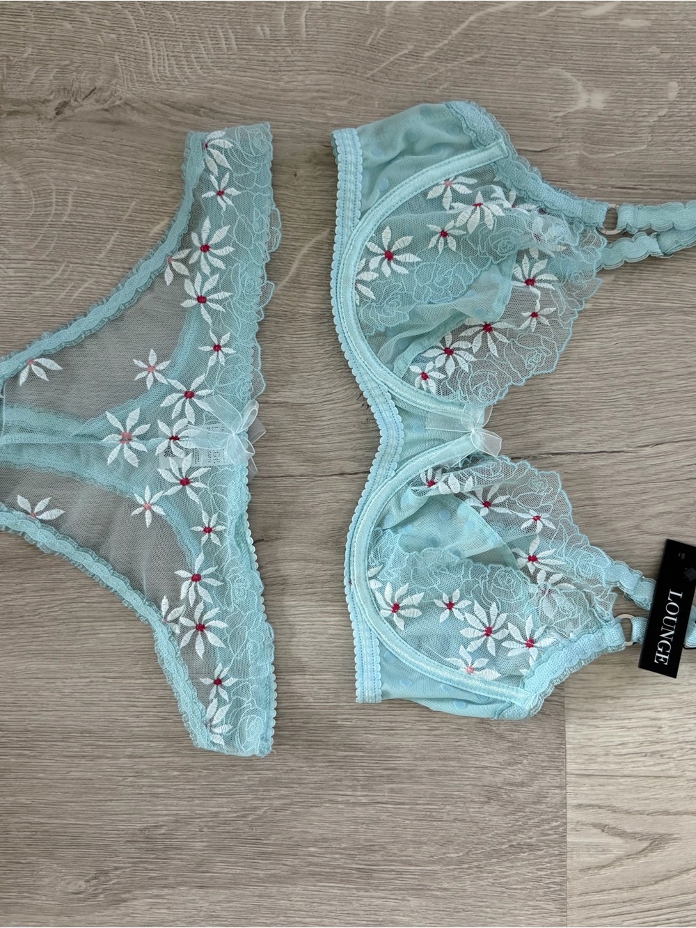 Lounge Underwire Lace Bra & Bikini Set in Light Aqua